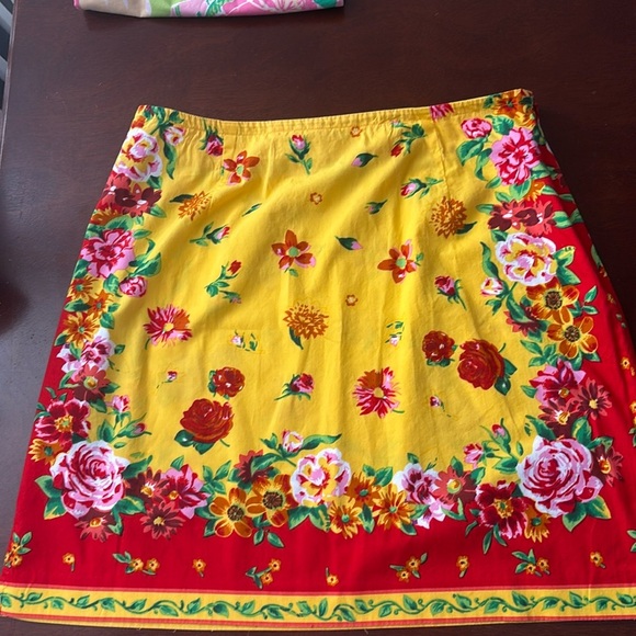 Vintage Y2K Boston Proper Skirt Preppy Print Cotton Size 10 Floral Yellow/Red - Picture 1 of 4